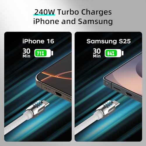 Image of MFish 4 in 1 USB C Charging Cable, 6.6FT Coiled Fast Charging Cable 240W, USB A /C to USB C and Lightning Cable for iPhone 17 /16 /15, iPad, MacBook Pro /Air, Laptop, Android, Car Travel Cord