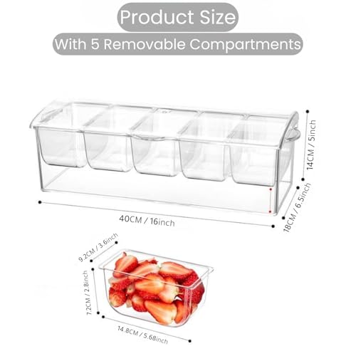 COSVELLA Ice Chilled Condiment Server with Lids – Includes 19 Serving Accessories (Tongs, Spoons, Forks) – 5 Compartment Fruit & Veggie Tray for Parties, Taco Bar, Picnics & Outdoor Entertaining