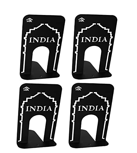 Image of Office Bookends Library Bookend by HeavenlyKraft, India Gate Design Metal Bookends for Office & Library, Black Color, 7 Inch Tall (10 Inch Tall Pack of 4)