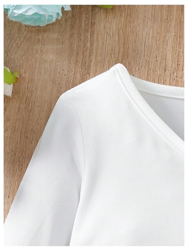 Image of BEAUDRM Girl's Long Bell Sleeve Shirt V Neck Flare Sleeve Tee Shirt Criss Cross Ruffle Crop Top White 5Y