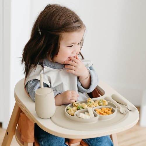 Image of ezpz Mini Utensils - 100% Food Grade Silicone + Nylon Self Feeding Spoon & Fork for Baby /Toddler Led Weaning + Purees - Designed by a Pediatric Feeding Specialist - Sensory Bumps - 12 Months+ (Oat)