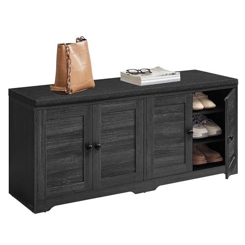 Songmics Home VASAGLE 3-Tier Shoe Storage Bench with Cushion, 14 x 47.6 x 20.7 Inches