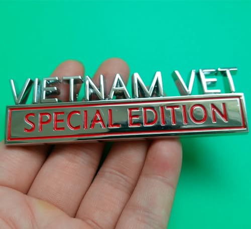 Image of Generic Vietnam Vet Special Edition Emblem with Strong Adhesive, Vietnam Vet Special Car Emblem 3D Badge Decal Car Truck Replacement Compatible with Universal Vehicle, Car, Truck, SUV (Silver Red)