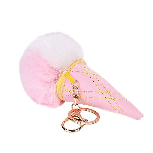Preisvergleich Produktbild cuiyoush Schlüsselanhänger, flauschig, Kunstfell, Eiscreme, Schlüsselanhänger, Handtasche, Handtasche, Dekoration, Anhänger Rosa / Weiß