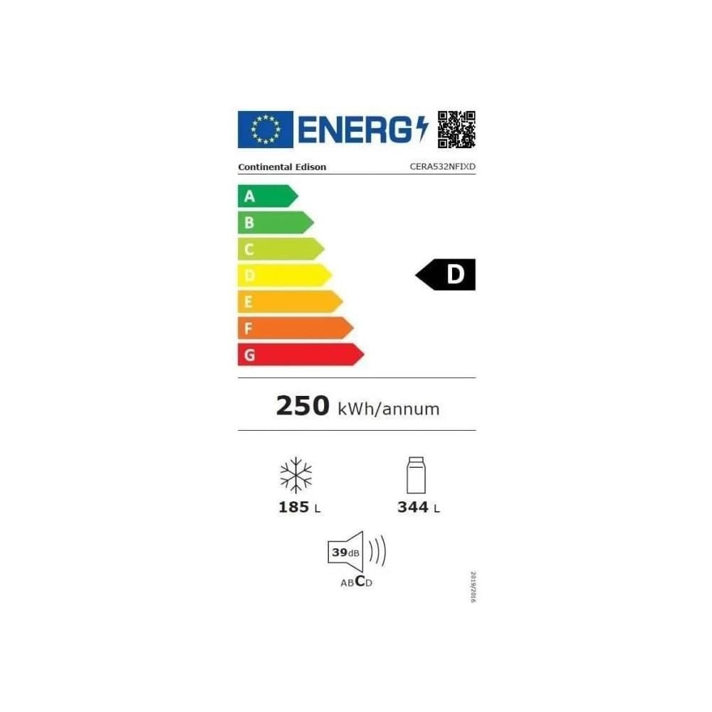 Continental Edison Cera532NFIXD - Refrigerador americano (4 puertas, 532L, 90 x 177 cm, acero inoxidable)