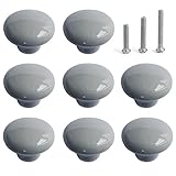 Perphin Ceramic Drawer Knobs, 8 Pack Grey Porcelain Cabinet Knobs for Home Decor, Round Ceramic Dres
