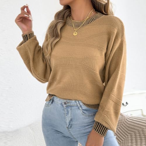 Sweaters for Women Trendy Fall Winter Knit Pullover Crew Neck Comfy Tops - image 3