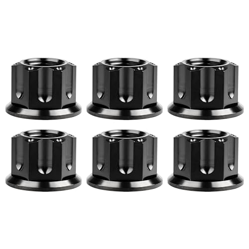 Image of Titanium M6 M8 M10 M12 M14 M16 Flange Bolt Nut Bicycle Motorcycle Rear Axle Car Modification Accessories Pack of 6 (M12 Pitch 1.25mm, Black)