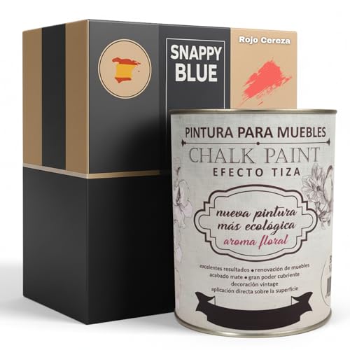 Snappy blue Pintura a la Tiza para Muebles sin lijar - ROJO CEREZA, 750ML Pintura Chalk Paint Efecto Tiza Ideal para restauración y decoración de muebles