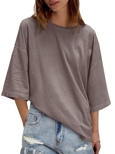 Image of UNCLECAT Womens Oversized Half Sleeve T Shirts Summer Tops Trendy Crew Neck Loose Fit Workout Tee Clothes