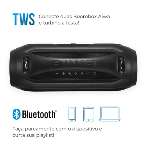 Caixa de Som Boombox AIWA BBS-02A 50W Bluetooth 8H IPX5 RGB USB