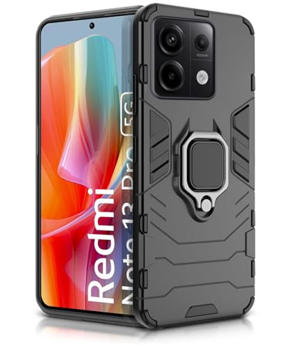 Image of WOW IMAGINE Shock Proof Back Case Mobile Cover for Xiaomi Mi Redmi Note 13 Pro 5G | Poco X6 5G | Back Cover Case (Tough Armor | Hybrid PC + TPU | Ring Holder & in-Built Kickstand | Black)
