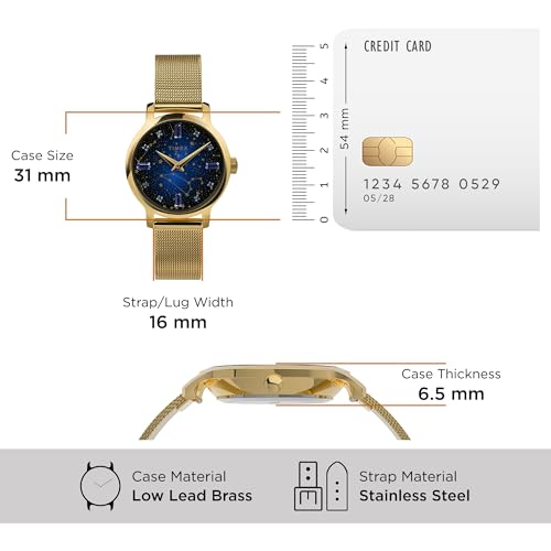 Image of TIMEX Transcend Analog Watch for Women with Blue Round Dial & Gold Stainless Steel Bracelet Band Water Resistant Women's Wrist Watches - TW2V51900UJ