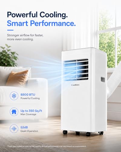 Image of Coolblus Portable Air Conditioners, 8500 BTU Portable AC Cool Up to 360 Sq.Ft, 3 IN 1 with Remote Control, Sleep Mode, Window Kit, No Wall or Window Installation Needed, White-8500BTU