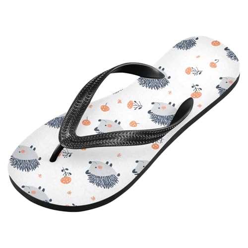 ALAZA Cute Doodle Hedgehog Flip Flops for Women Fashion Beach Slippers Comfort Mens Flip Flops Non-Slip Rubber Shower Slippers Sandal for Hotel Travel Sport,XS2