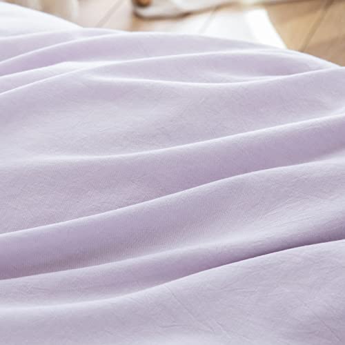 Image of BESTOUCH Cotton Solid Duvet Cover Set Linen Feel Taro Purple Twin | 100% Washed Cotton, Soft Wrinkle Texture, Hidden Zipper, 8 Ties, Breathable Lightweight Durable Comfy, 2 Pcs No Insert