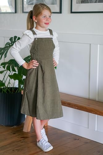 HIHA Little Girls Corduroy Overall Dress Adjustable Strap Suspender Dress Set3