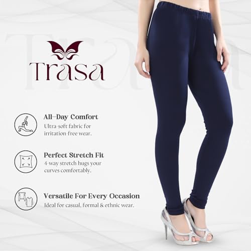 Image of TRASA Ultra Soft Cotton 4 Way Stretchable Churidar Solid Regular and Plus 20 Colours Leggings for Womens and Girls -Sizes :-M, L, XL, 2XL, 3XL, 4XL, 5XL, 6XL