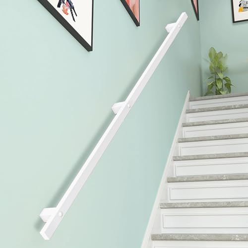 MARXAN Pasamanos Moderno De Hierro Forjado, 1m 1,5m 2m 2,5m 3m Pasamanos De Escalera para Interiores Y Exteriores, Pasamanos Blancos Barra De Soporte Montada En La Pared con Soportes(30cm)