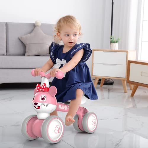 XIAPIA Baby Balance Bike 1 2 year old Toddler Ride on Toys for 10-36 Months Baby Trike 1 st Birthday Gift for Girls Bike Walker No Pedals Christmas Birthday Gift (Pink Mouse)