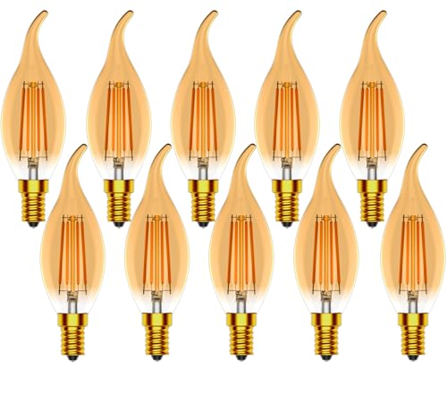 Zcexhph E14 Ampoule Flamme,4W Ampoules Bougie Vintage,C35 Forme de Bougie,Non Dimmable,2700K Blanc Chaud Filament LED,400LM équivalent 40W,Ambre pour décoration,10...