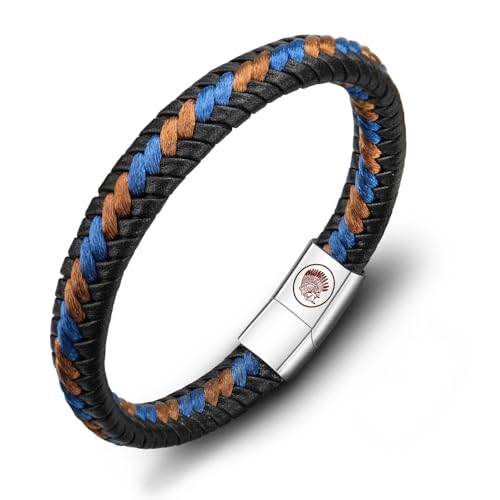 Casisto.J Pulsera Cuero Hombre   Pulsera Trenzada Hecha a Mano clásica en Negro y marrón con Cierre magnético Grabado Joyas Gratis en Caja