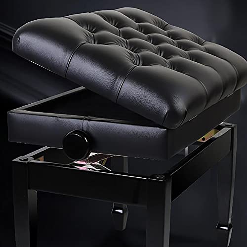 Banc de piano réglable noir avec compartiment de rangement intégré