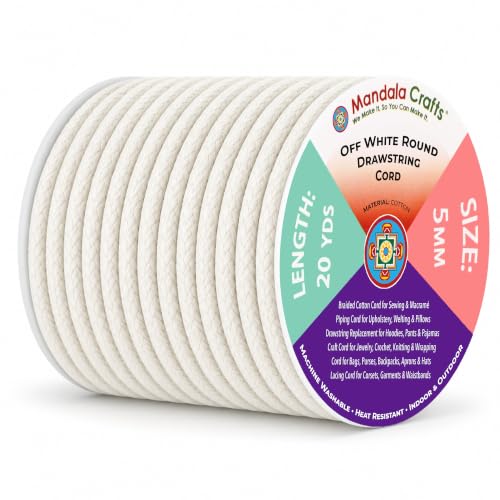 Mandala Crafts 5mm Off White Replacement Drawstring Cords Macrame Rope