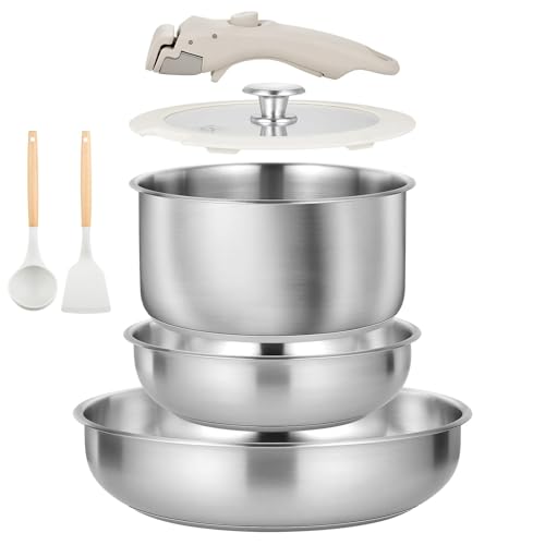 KOCH SYSTEME CS フライパン セット 7点 鍋セット 取っ手が取れるステンレス フライパン PFOAなどの有害物質不使用 IH ガス火対応 軽量 食洗機対応 一年保証