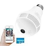 WiFi Camera, Include 32gb Card 1080P WiFi Security Camera, 2mp Wireles IP Led Cam,360 Degrees Panoramic vr Home Surveillance Cameras, Motion Detection/Night Vision/Alarm (White)