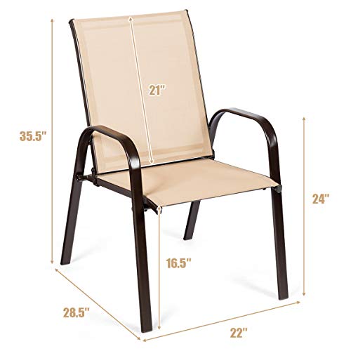 Image of Giantex 4 Piece Patio Chairs, Outdoor Camping Chairs with Breathable Fabric, Set of 4 Garden Chairs with Armrest High Backrest for Garden Patio Pool Beach Yard Space Saving, Coffee