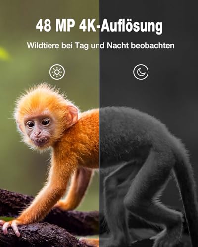 WOLFANG Wildkamera, 48MP 4K Jagdkamera mit 940nm kein Glühen Nachtsicht mit 2.4'TFT Display,...