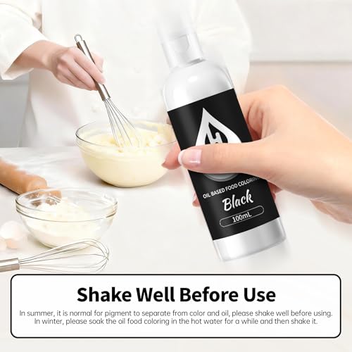 Image of Black Oil Based Food Coloring for Chocolate - Herbeklab 100ml Professional Concentrated Oil Food Dye for Candy Melts, Chocolate, Cake Pops, Strawberries & Baking