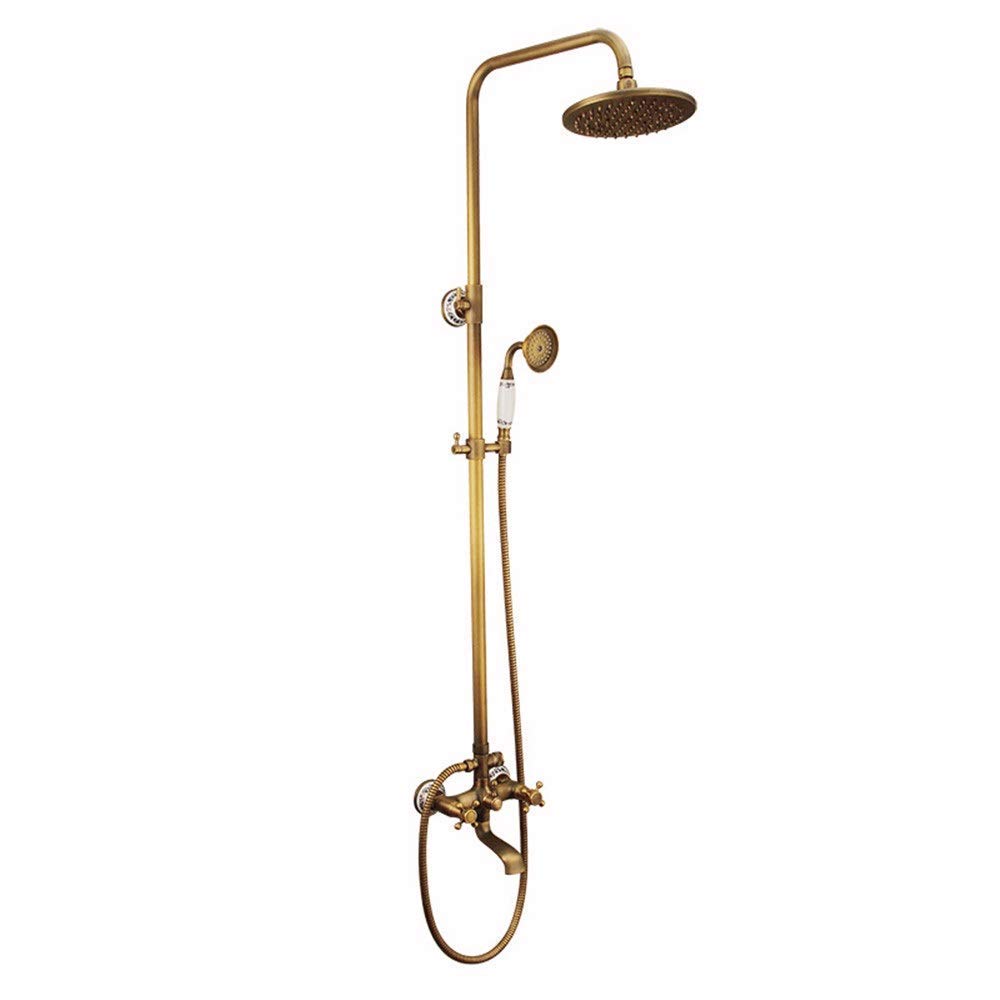 CWCQGH Shower Set Adjustable Copper Shower Shower Spray Rainfall Brass Bathroom Shower Faucet Wall Mounted Antique Handheld Spray Head Thermostatic Bathtub Shower Faucet