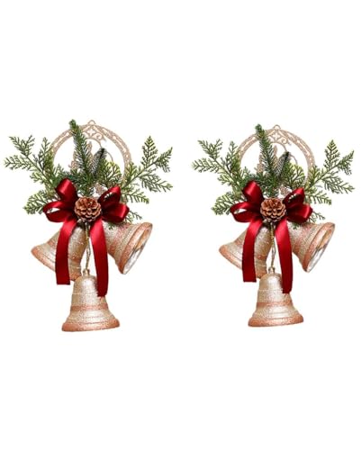 HJHIWE 2-pack glitter julklockor prydnadshänge, 35 cm extra stora hängande bjällerklockor julklocka med band, tallkottar och nålar för julgran, dörr, heminredning.