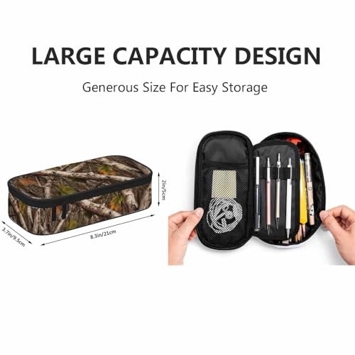 Image of Yekiua Realistic Trees Camouflage Pencil Holder Branches Green Brown Oak Leaves Big Capacity Pencil Case Multi-Purpose Makeup Pouch For Office College Adult