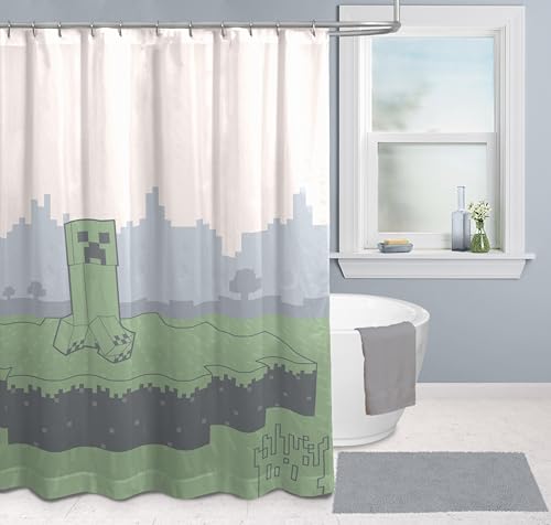 Image of Jay Franco Minecraft Creeper Shower Curtain - Licensed Video Game Bathroom Decor for Kids or Teens - 70 x 72 Inch Washable Fabric Curtain