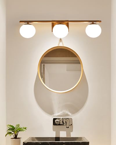 YHTlaeh New Bathroom Vanity Light Fixtures 3 Lights Brushed Brass
