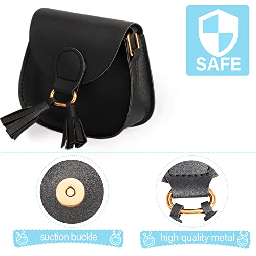 Image of Little Girls Purse for Toddler Kids Girls Leather Crossbody Bag with Tassel (Black)