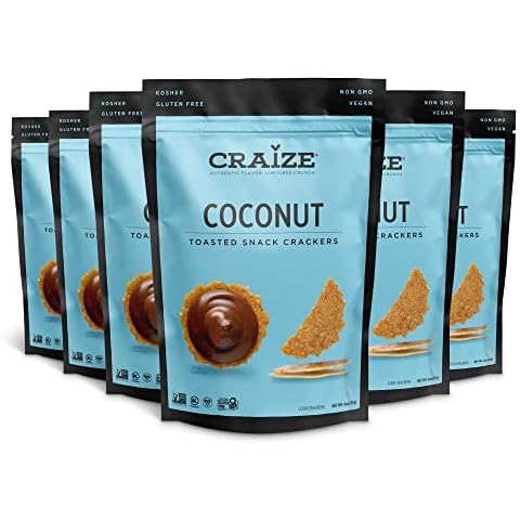 Craize Coconut Crisps | Gluten Free, Vegan, Kosher, Toasted Corn Crackers | 6 pack, 4 oz each Cover