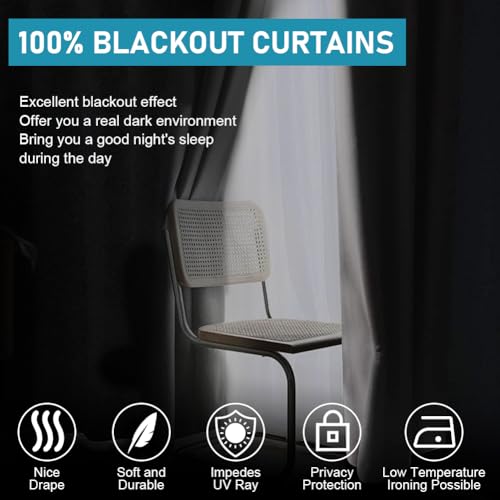 AOOSA Grey 100% Blackout Curtains for Bedroom, 46 x 54 Inch Thermal Insulated Pencil Pleat Black Out Curtains, Nice Drape Super Soft Blackout Blind for Living Room Kitchen Window Decor, 2 Panels - Cosy Home Interiors AOOSA Grey 100% Blackout Curtains for Bedroom, 46 x 54 Inch Thermal Insulated Pencil Pleat Black Out Curtains, Nice Drape Super Soft Blackout Blind for Living Room Kitchen Window Decor, 2 Panels - Image 3