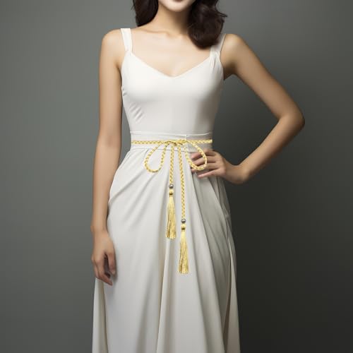 2 Pack Tassel Braided Waist Belt for Women Skinny Tassel Belts Dress Waist Belts Woven Tassel Chain Belt for Skirt Dress4