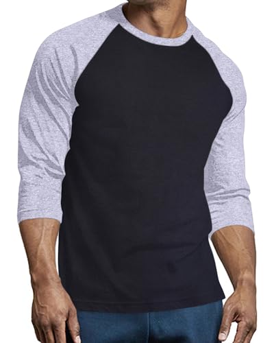 Men's Raglan Baseball Tee Shirt - Casual T-Shirts, 3/4 - H.Grey/Black, Large