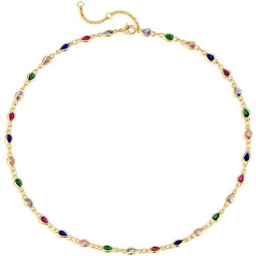 Jenosy Collier ras du cou en or véritable 14 carats, plaqué or 14 carats, collier long, collier ras du cou à la mode, cadeau pour les femmes, 390...