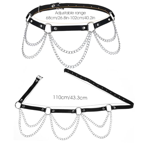 Lusofie Goth Chain Belt Black PU Leather Goth Belt Adjustable Punk Emo Grunge Belts for Women Gothic Accessories Rock Garters Strap Scene Punk Accessories Halloween Waist Chain2