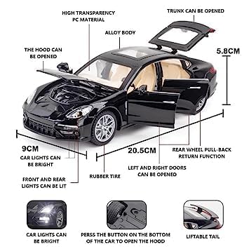 Image of 1:24 Porsche Panamera Diecast Metal Pullback Openable Doors Toy Cars with Flashing Light and Musical Sound for Gifts Toys for Kid (White)