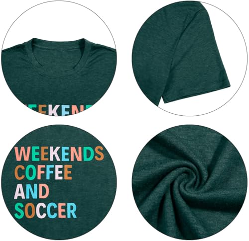 Weekends Coffee and Soccer Mom T-Shirts for Women - Soccer Gift Shirt with Ball Letter Printed Short Sleeve Tee Tops3