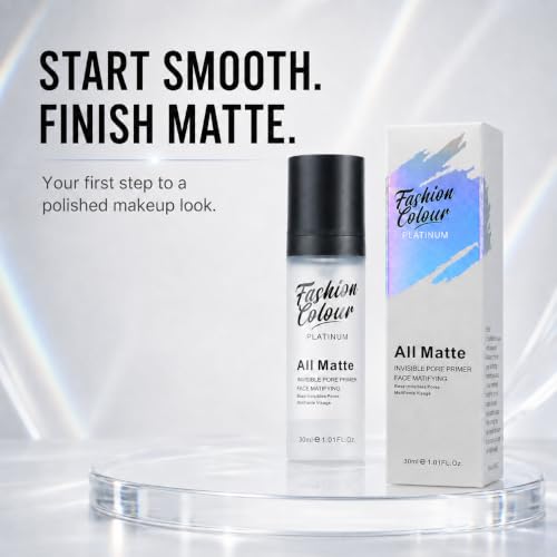 Image of FASHION COLOUR Platinum All Matte Invisible Pore Primer | Mattifying Face Primer for Oily Skin | Pore Blurring Makeup Base | Oil-Control Primer for Smooth Makeup | Lightweight Gel Formula | 30ml