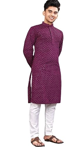 Image of Trustous Men's Indian Ethnic Wear Straight Lucknowi Kurta