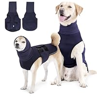 Beruhigungsweste für Hunde mit Kapuze & Reflektorstreifen – Weich & Verstellbar Atmungsaktiver Hundemantel zur Stressreduktion bei Feuerwerk, Gewitter & Reisen (Dunkelblau, XL)